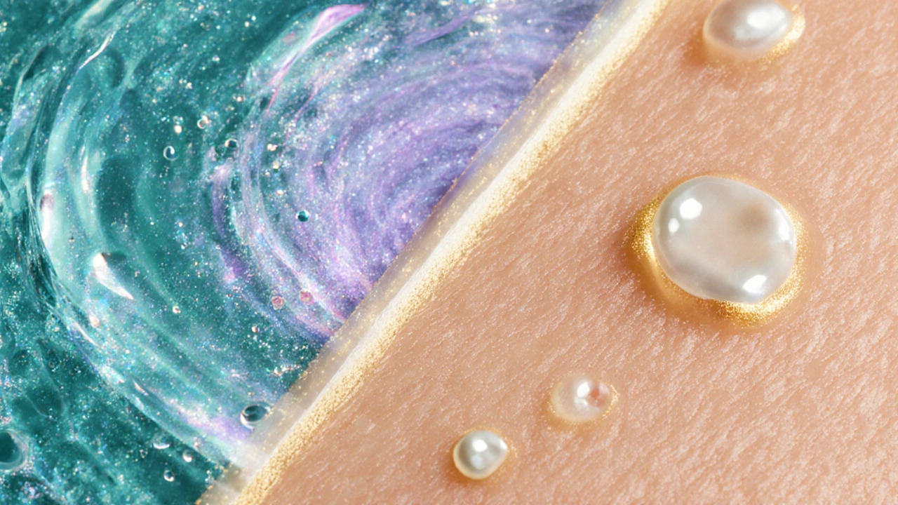 Macro split‑screen illustration of chemical and physical exfoliation on skin.