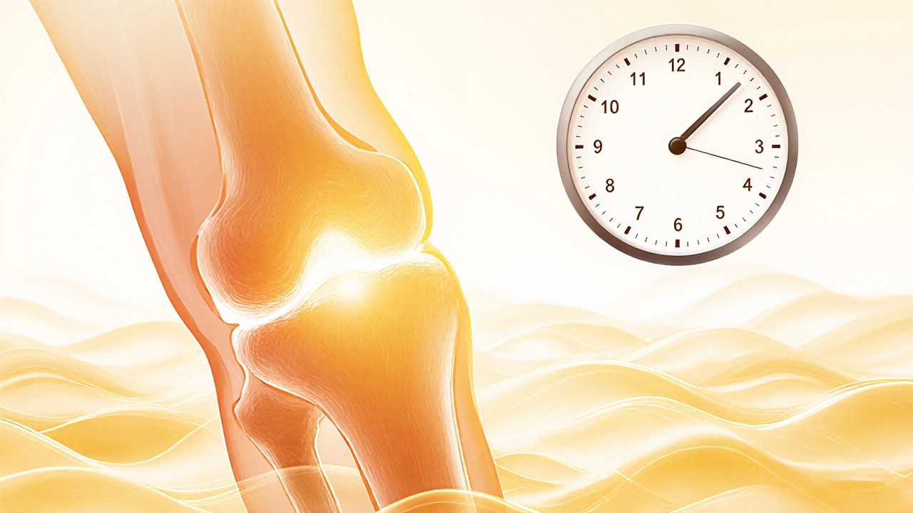 Symbolic representation of knee healing with heat, ice, and time, no force involved.