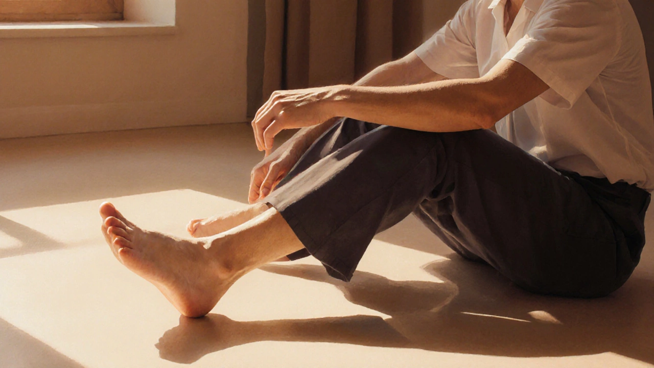 Therapist assisting patient in seated knee slide exercise during recovery.
