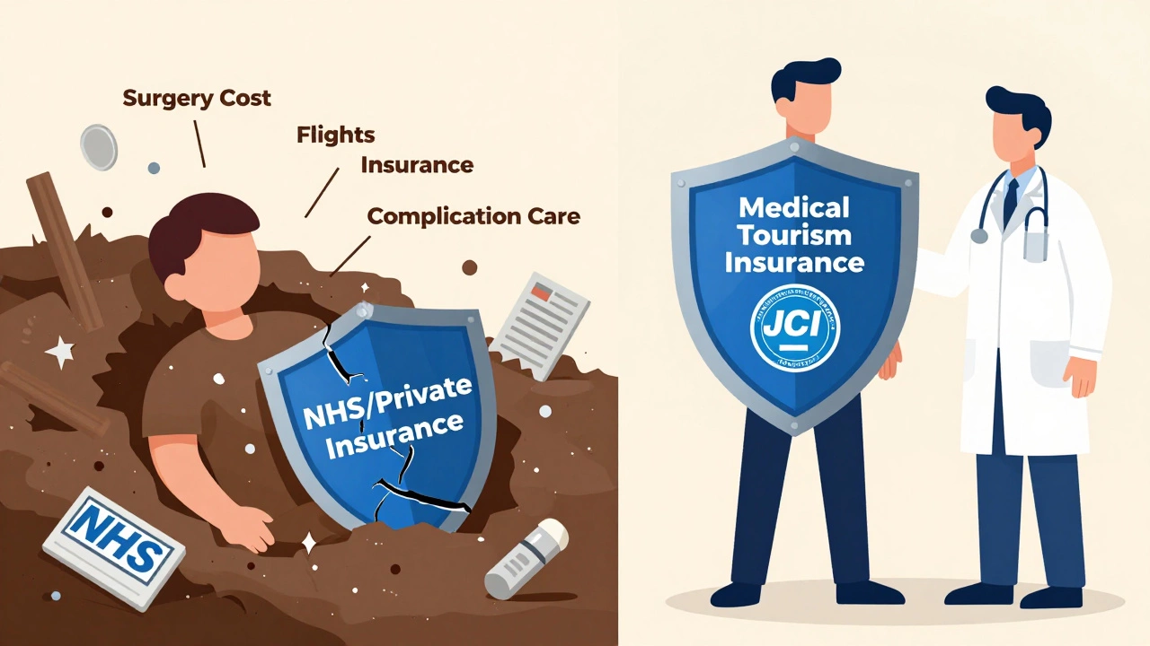 Split image: financial burden vs. protected patient with medical insurance shield