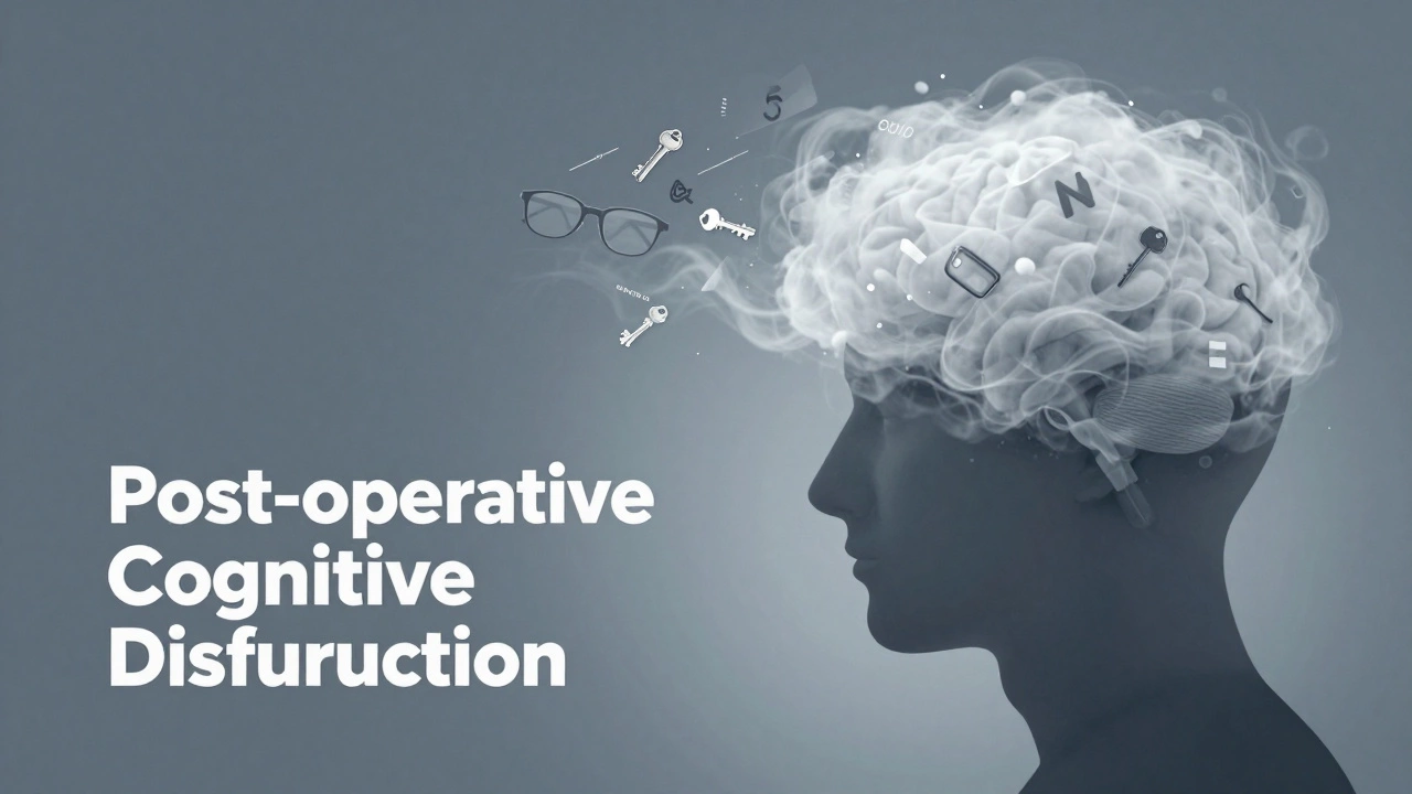 Surreal illustration of a human head filled with cotton clouds and floating fragments of memories