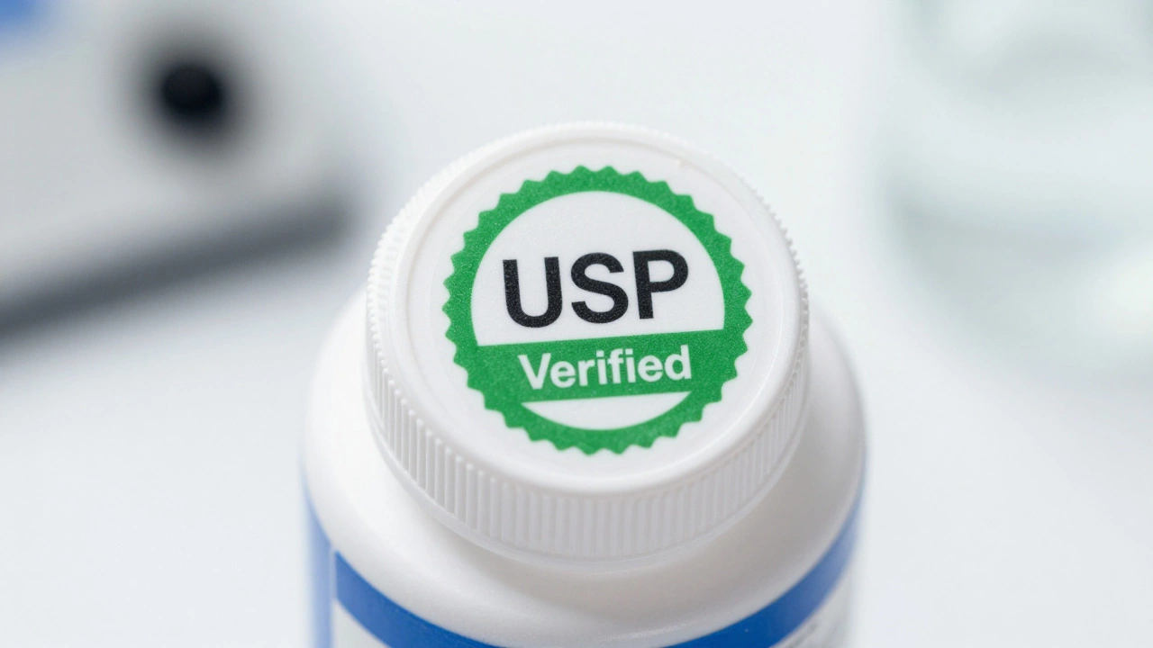 Close-up of USP Verified seal on a supplement bottle cap