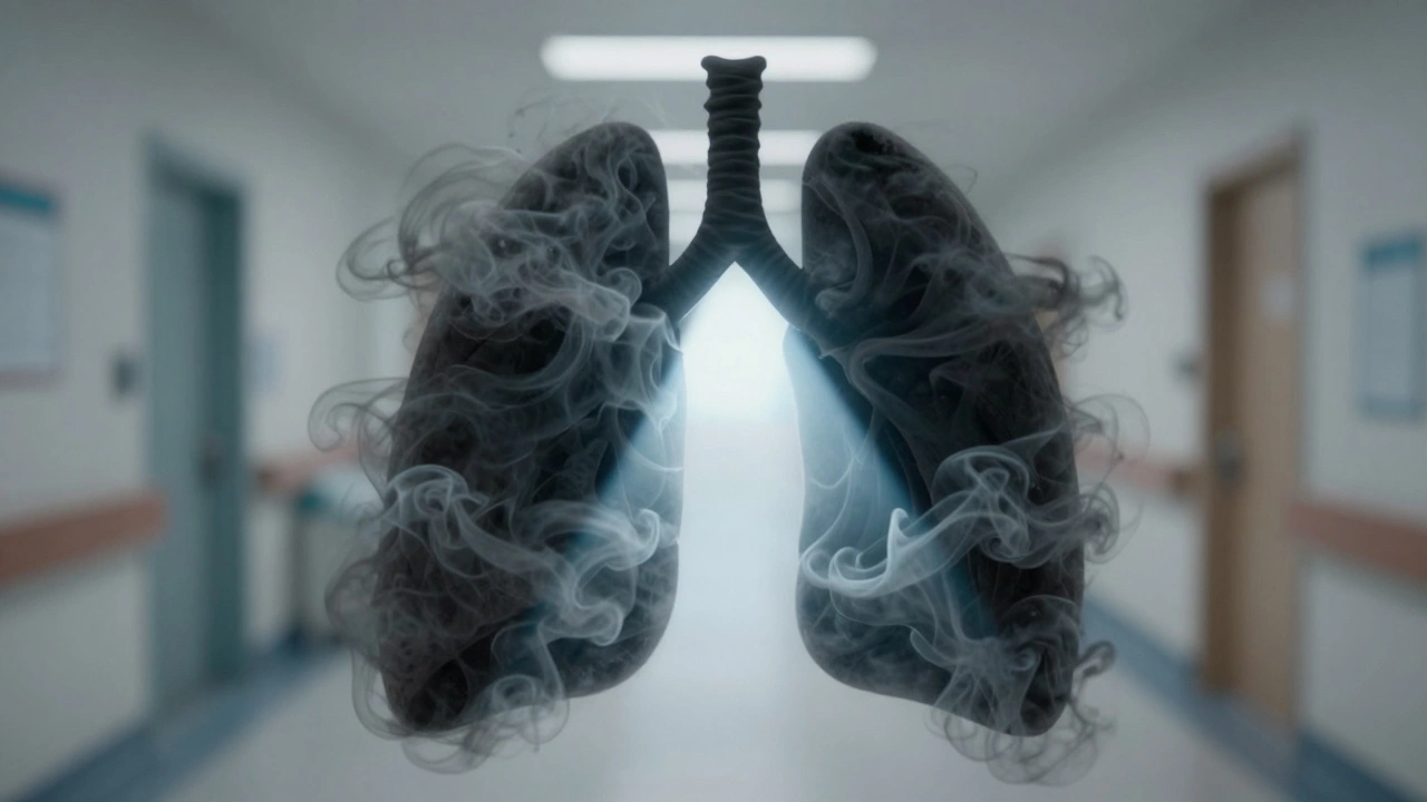 Symbolic representation of lung cancer obscured by smoke with a beam of diagnostic light