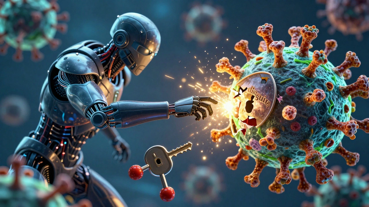 3D render of immune cells attacking cancer cells with targeted molecular precision.