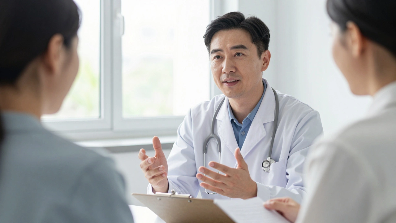 Doctor explaining treatment options to patient in consultation room