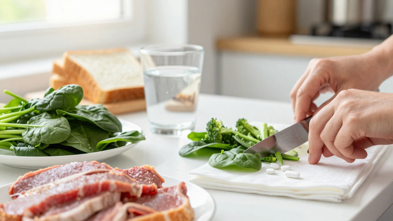Healthy meal preparation alongside a metformin pill and water glass