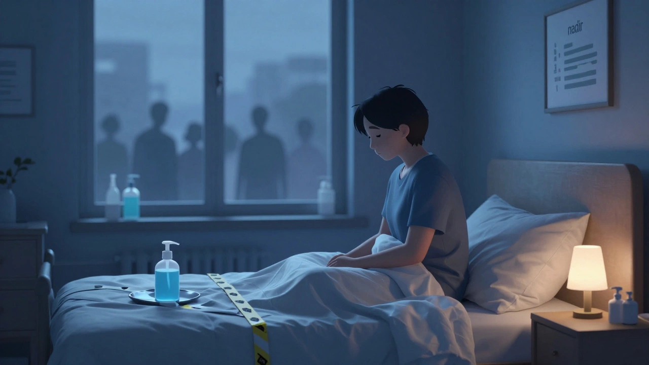 Solitary figure isolating at home during immune nadir