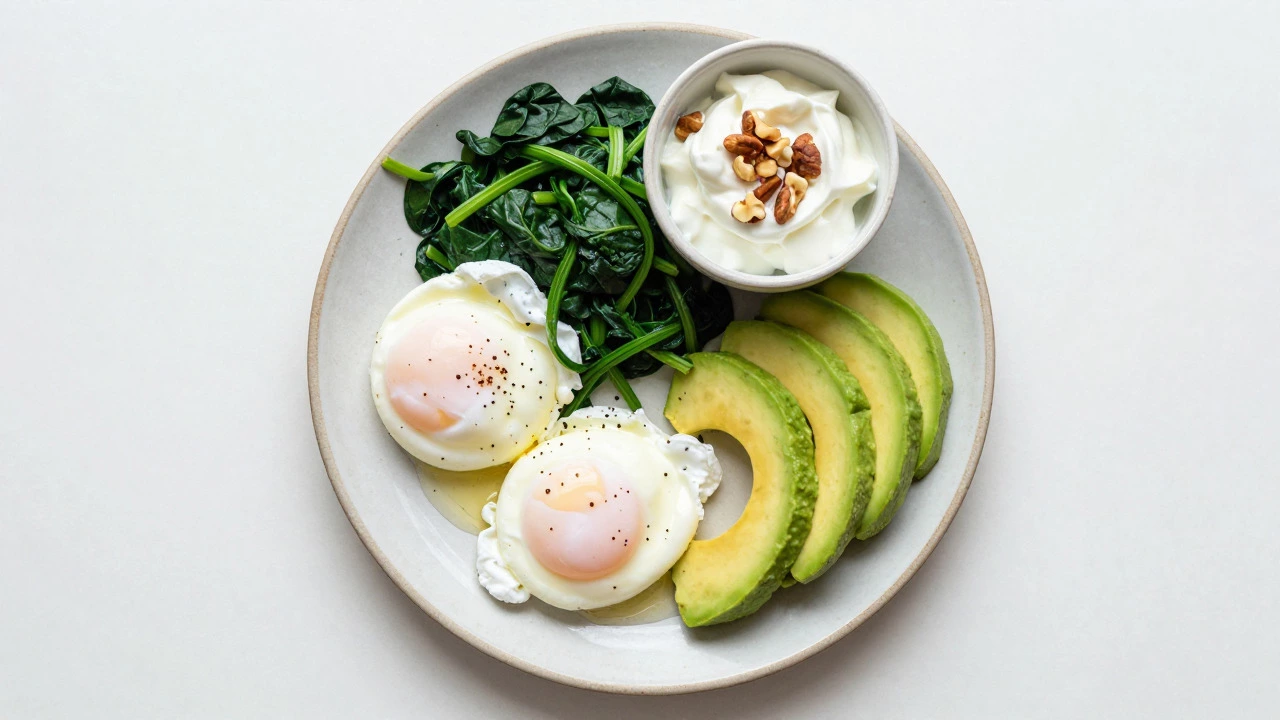 Healthy high-protein breakfast with eggs and avocado