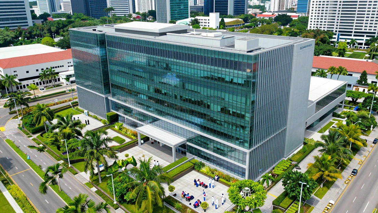 Modern hospital in Singapore with tropical surroundings and international patients