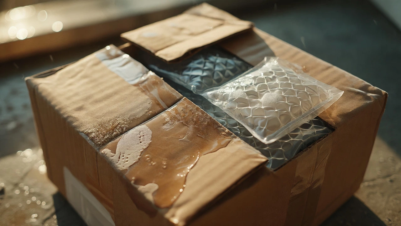 Macro shot of medicine package on doorstep showing temperature risks