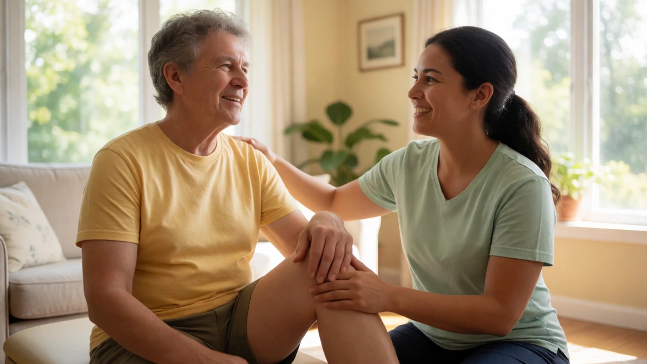 Patient doing physical therapy exercises at home